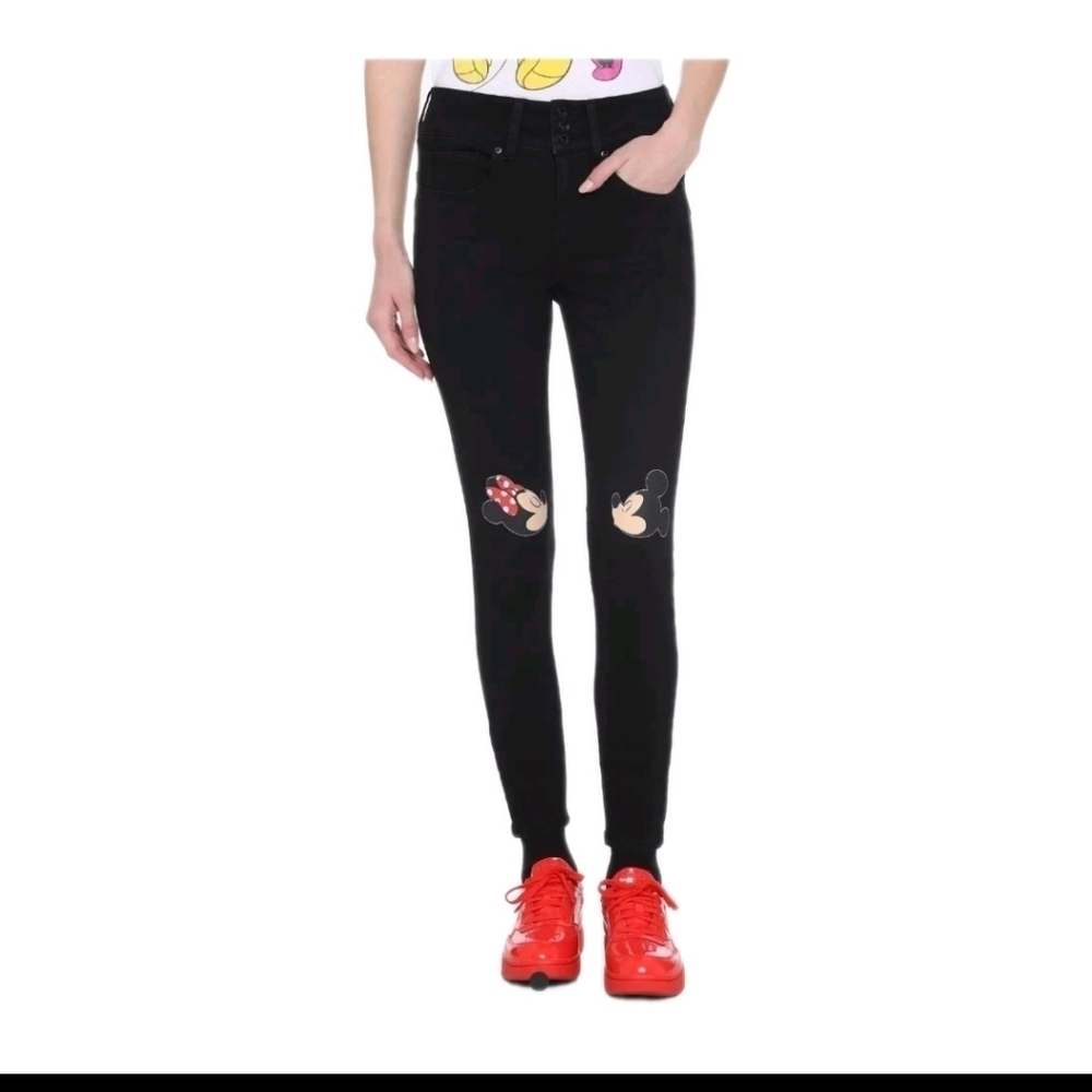 Disney Mickey Mouse & Minnie Mouse Kissing Patch High-Waisted Black Jeans 15
